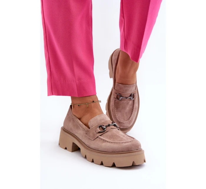 dámské semišové mokasíny béžové model 21655418 - VINCEZA