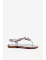 Dámské Ploché Sandály S Ozdobným Kvítkem Stříbrné Edoni Dámské Ploché Sandály S Ozdobným Kvítkem Stříbrné Edoni