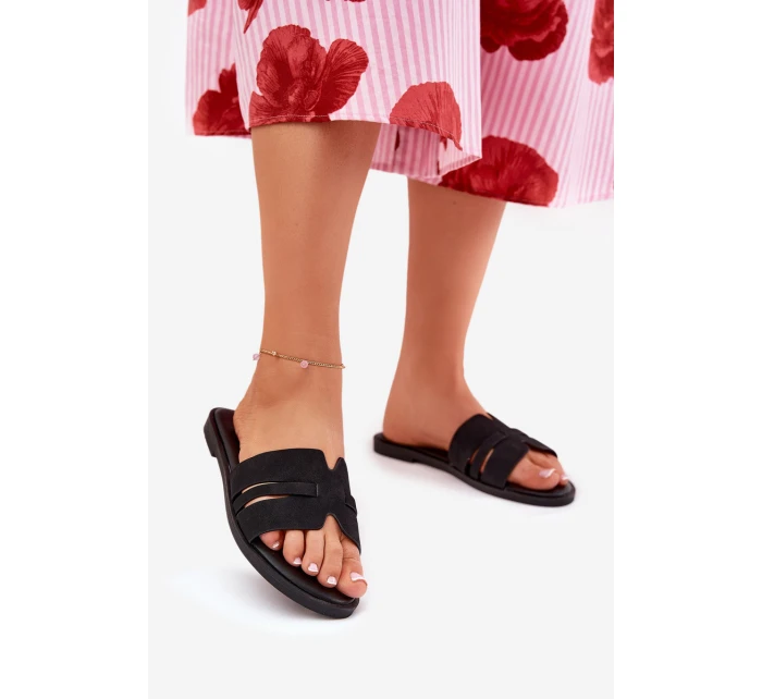 Dámské Pantofle Na Plochém Podpatku S Eko Semišové Černé model 21688641 - Boto