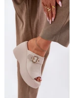 Kožené Dámské Sandály Na Platformě A Klínu S Přezkou Béžové S.Barski LR51-542