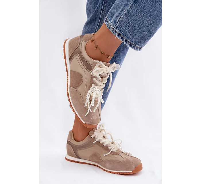 Kožené semišové dámské tenisky Big Star TT274677 béžové