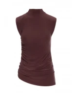 M890 Souprava s projmutým topem a širokými kalhotami - hnědá