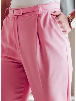 Ležérní dámské plisované kalhoty s páskem PLISSO pink FashionStreet UY2519 Ležérní dámské plisované kalhoty s páskem PLISSO pink FashionStreet UY2519