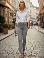 Dámské džíny s vysokým pasem a širokými nohavicemi šedé FashionStreet UY2875 Dámské džíny s vysokým pasem a širokými nohavicemi šedé FashionStreet UY2875