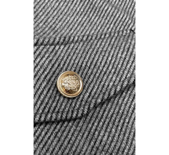 Šedá krátká pruhovaná žebrovaná bunda s ozdobnými knoflíky model 19739206 - MADE IN ITALY Šedá krátká pruhovaná žebrovaná bunda s ozdobnými knoflíky model 19739206 - MADE IN ITALY