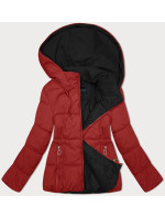 Červeno-černá oboustranná dámská krátká bunda s kapucí (16M2153-270)