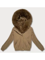 Tmavě béžová krátká bunda s kožešinovou podšívkou S'West (B8506-22) Tmavě béžová krátká bunda s kožešinovou podšívkou S'West (B8506-22)