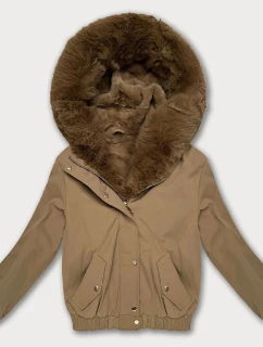 Tmavě béžová krátká bunda s kožešinovou podšívkou S'West (B8506-22)