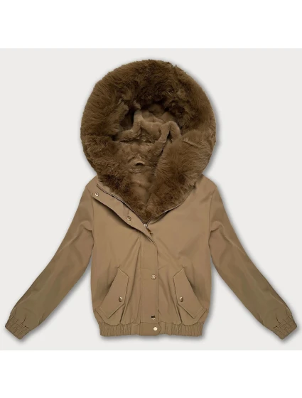 Tmavě béžová krátká bunda s kožešinovou podšívkou S'West (B8506-22) Tmavě béžová krátká bunda s kožešinovou podšívkou S'West (B8506-22)