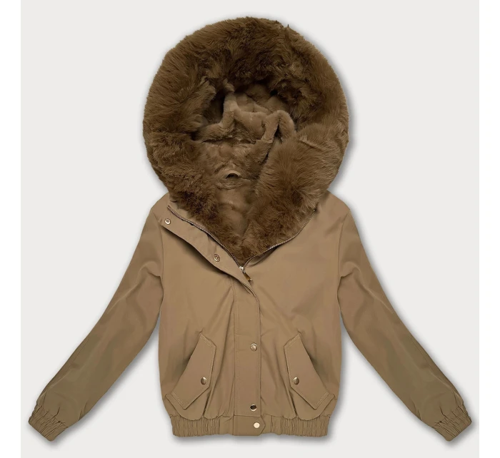 Tmavě béžová krátká bunda s kožešinovou podšívkou S'West (B8506-22) Tmavě béžová krátká bunda s kožešinovou podšívkou S'West (B8506-22)