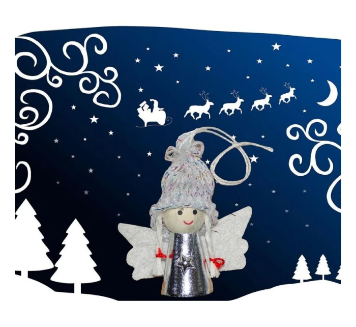 VÁNOČNÍ PŘÍVĚSEK ANDĚL STŘÍBRNÝ 7CM