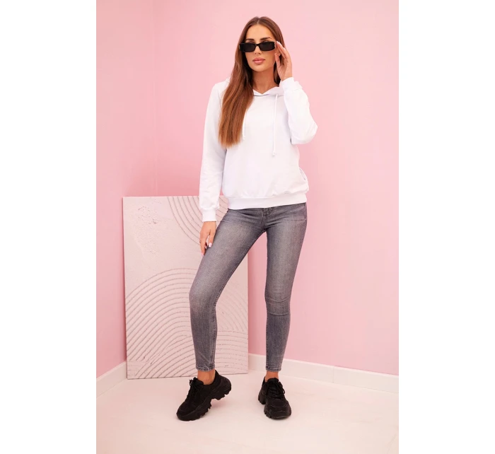 Dámská bavlněná mikina s kapucí a kapsami bílá