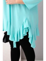 Dámská blůza Plus Size s bavlnou a volánem a ohrnovacími rukávy mátová