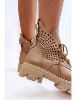 Prolamované Kožené Boty Workery Béžové Abilene Prolamované Kožené Boty Workery Béžové Abilene