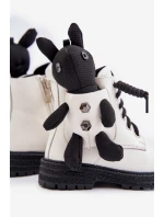 Kožené Zateplené Dětské Boty Na Zip S Medvědem Bílé Vinceza 36261