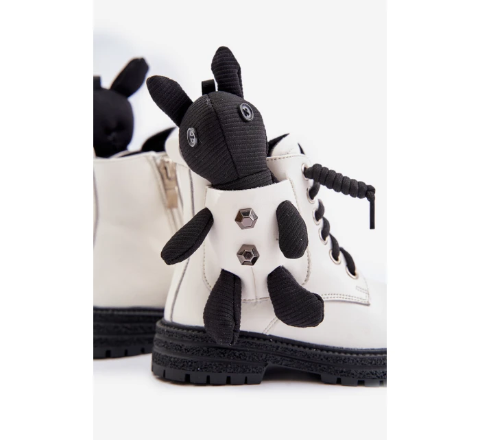 Kožené Zateplené Dětské Boty Na Zip S Medvědem Bílé Vinceza 36261