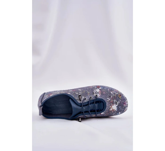 Dámské polobotky z přírodní kůže se vzorem Artiker – modré Dámské polobotky z přírodní kůže se vzorem Artiker – modré