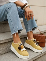 Dámské semišové tenisky s ozdobnou platformou žluté FashionStreet ZY1417
