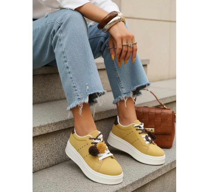 Dámské tenisky na platformě žluté FashionStreet ZY1417 Dámské tenisky na platformě žluté FashionStreet ZY1417