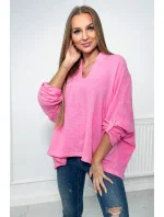 Mušelínová halenka s ohrnutými rukávy tmavě růžová Mušelínová halenka s ohrnutými rukávy tmavě růžová