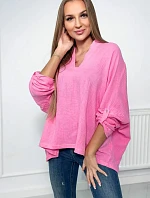 Mušelínová halenka s ohrnutými rukávy tmavě růžová