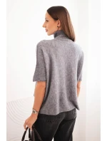 Dámský svetr s krátkým rukávem volného střihu šedý
