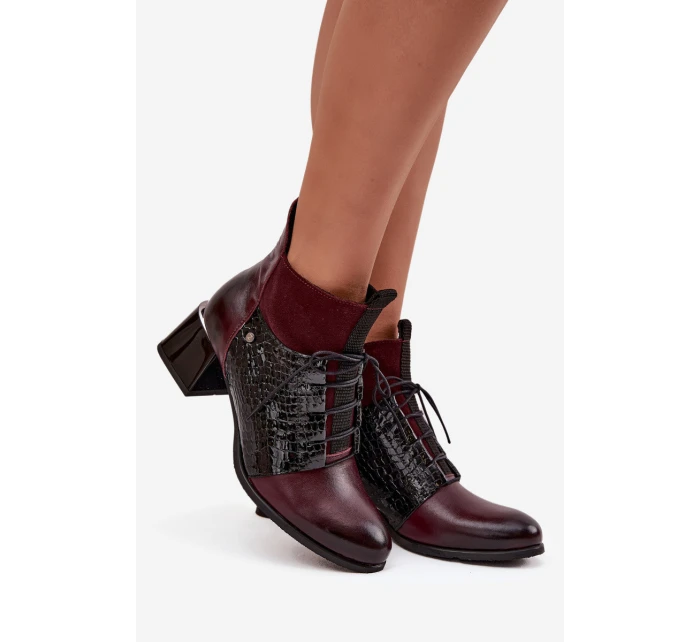 Zazoo 60503 kožené kotníkové boty na podpatku vyhřívané bordó