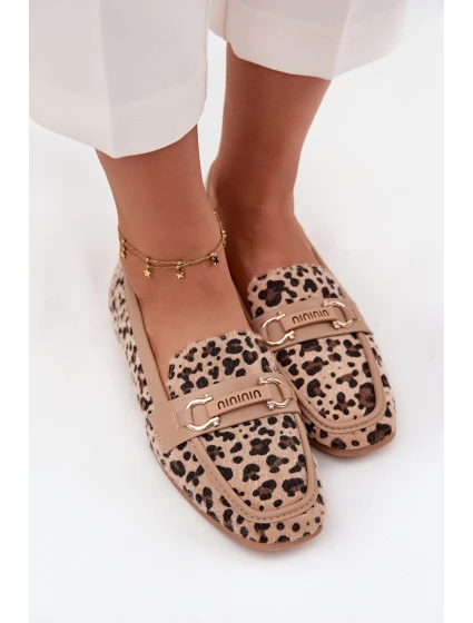 Dámské mokasíny/loafersy s panteřím vzorem Evelora – béžové Dámské mokasíny/loafersy s panteřím vzorem Evelora – béžové