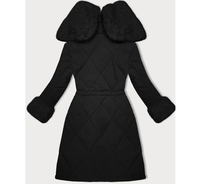 Černá prošívaná zimní bunda s kožešinovou podšívkou l 21248850 - WAY MODE