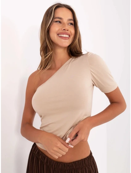 Béžové dámské tričko přes jedno rameno (190101) Béžové dámské tričko přes jedno rameno (190101)