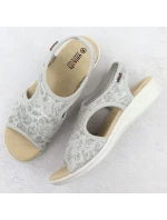 Dámské elastické květinové sandály šedé barvy model 21904744 - Unisoft Dámské elastické květinové sandály šedé barvy model 21904744 - Unisoft