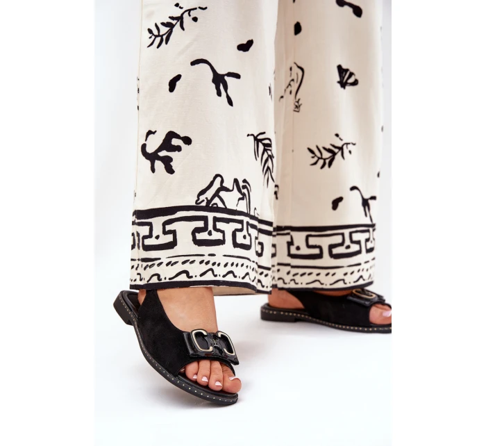 Ploché Sandály S Dekorací Eko Semiš Černé Lilria Ploché Sandály S Dekorací Eko Semiš Černé Lilria