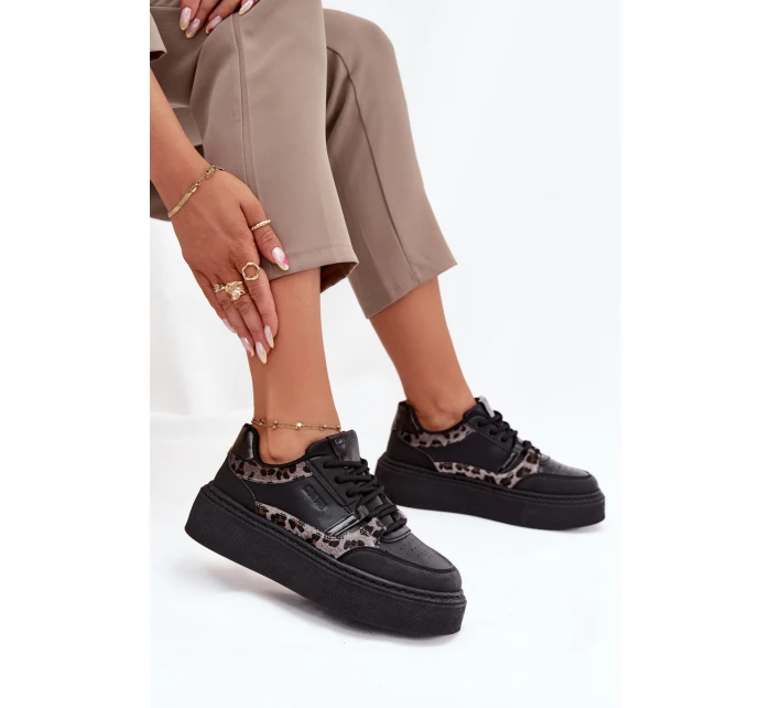 Dámské tenisky na platformě Big Star model 21706532 leopardí černé - Big Star Shoes