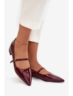 Lakované baleríny na podpatku s páskem Bordové model 21709670 - Boto