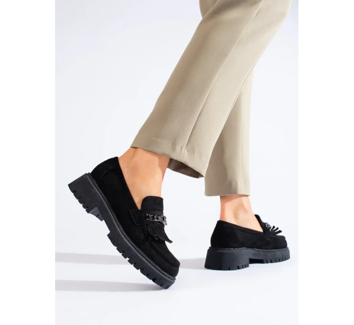 Pohodlné  mokasíny dámské černé bez podpatku