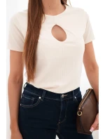 Dámská viskózová žebrovaná halenka s ozdobným výstřihem v dekoltu béžová