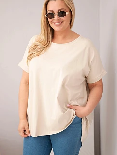 Dámská Plus Size bavlněná halenka s krátkým rukávem béžová