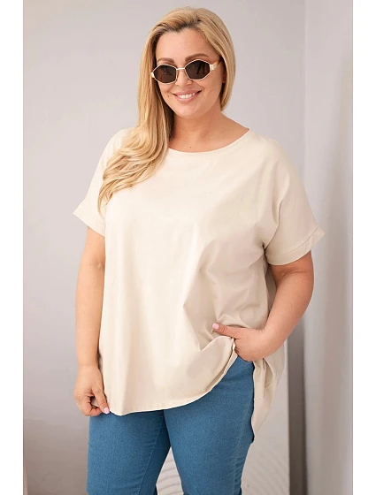 Dámská Plus Size bavlněná halenka s krátkým rukávem béžová