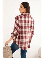 Dámská kostkovaná oversized košile s kapsami bordó Dámská kostkovaná oversized košile s kapsami bordó