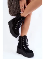 Dámské semišové boty na klínku černé model 21605548 - Boto