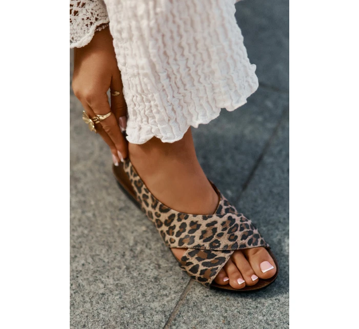 Dámské kožené sandály leopardí hnědé Zazoo 40407