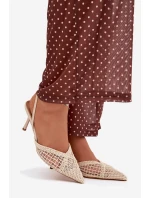 Sandály z pleteniny na jehlovém podpatku světle béžové model 21919223 - Boto