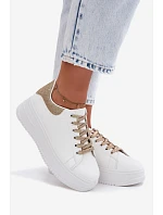 Dámské tenisky na platformě z imitace kůže bílo-zlaté se třpytkami Calinae Dámské tenisky na platformě z imitace kůže bílo-zlaté se třpytkami Calinae
