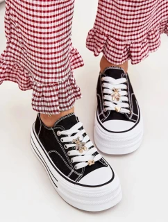 Dámské trampky na platformě se zlatými připínacími doplňky Fiorina – černé