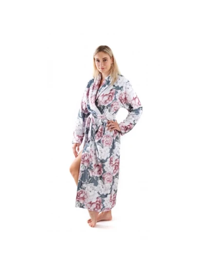 Dámský župan Aisha 2126 0012 Tmavě šedá s květy pivoňky - Vestis