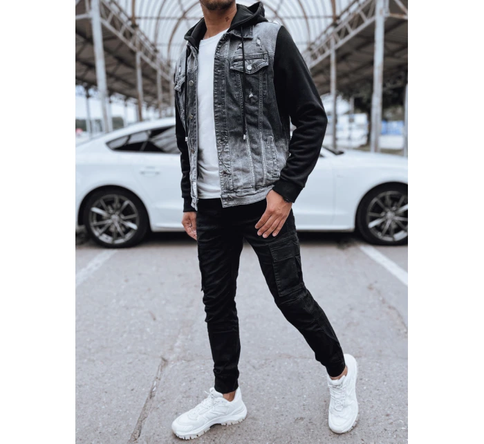 Pánská šedá džínová bunda s kapucí FashionStreet TX4720