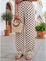 Dámské široké lyocellové kalhoty béžové s hráškem FashionStreet UY3069 Dámské široké lyocellové kalhoty béžové s hráškem FashionStreet UY3069