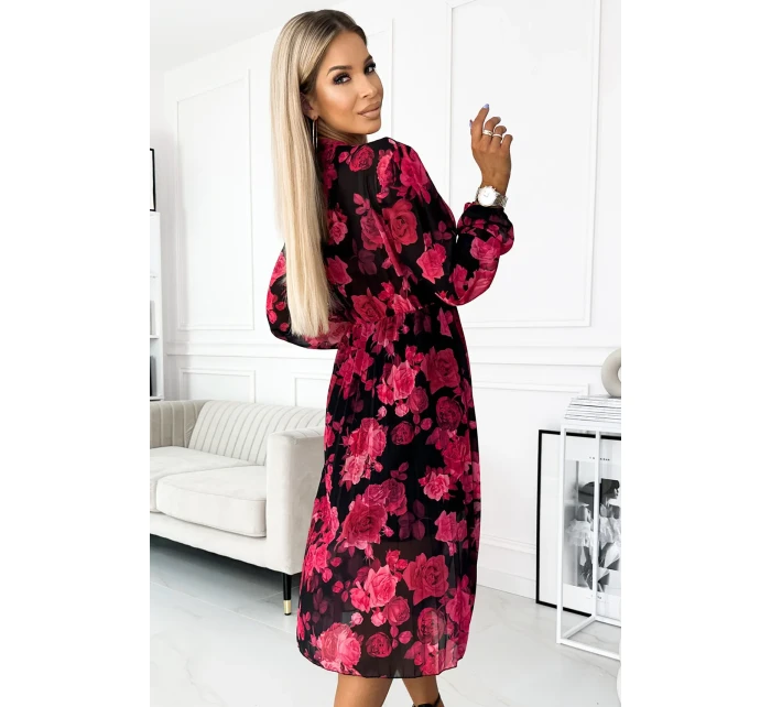 Černé dámské plisované midi šaty se vzorem  s a s dlouhými rukávy model 21486658 - numoco basic