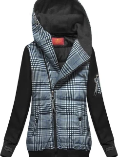 Tmavě modro-černá mikina z různých spojených materiálů (AMG-611A)