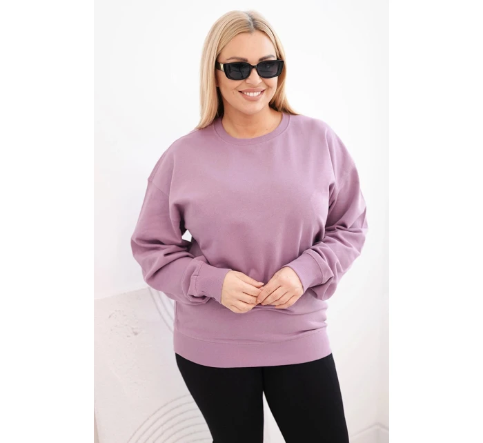 Dámská mikina Plus Size bavlněná basic s kulatým výstřihem tmavě růžová